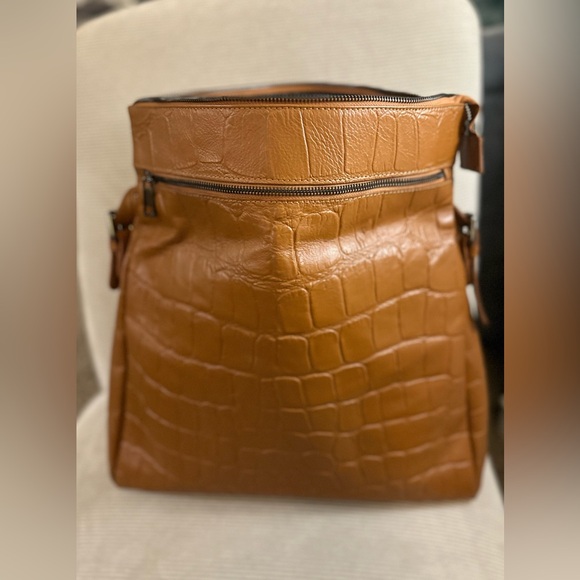 VERA PELLE - made in Italy - Elegant Croc-Embossed Brown Shoulder Bag - Picture 6 of 13